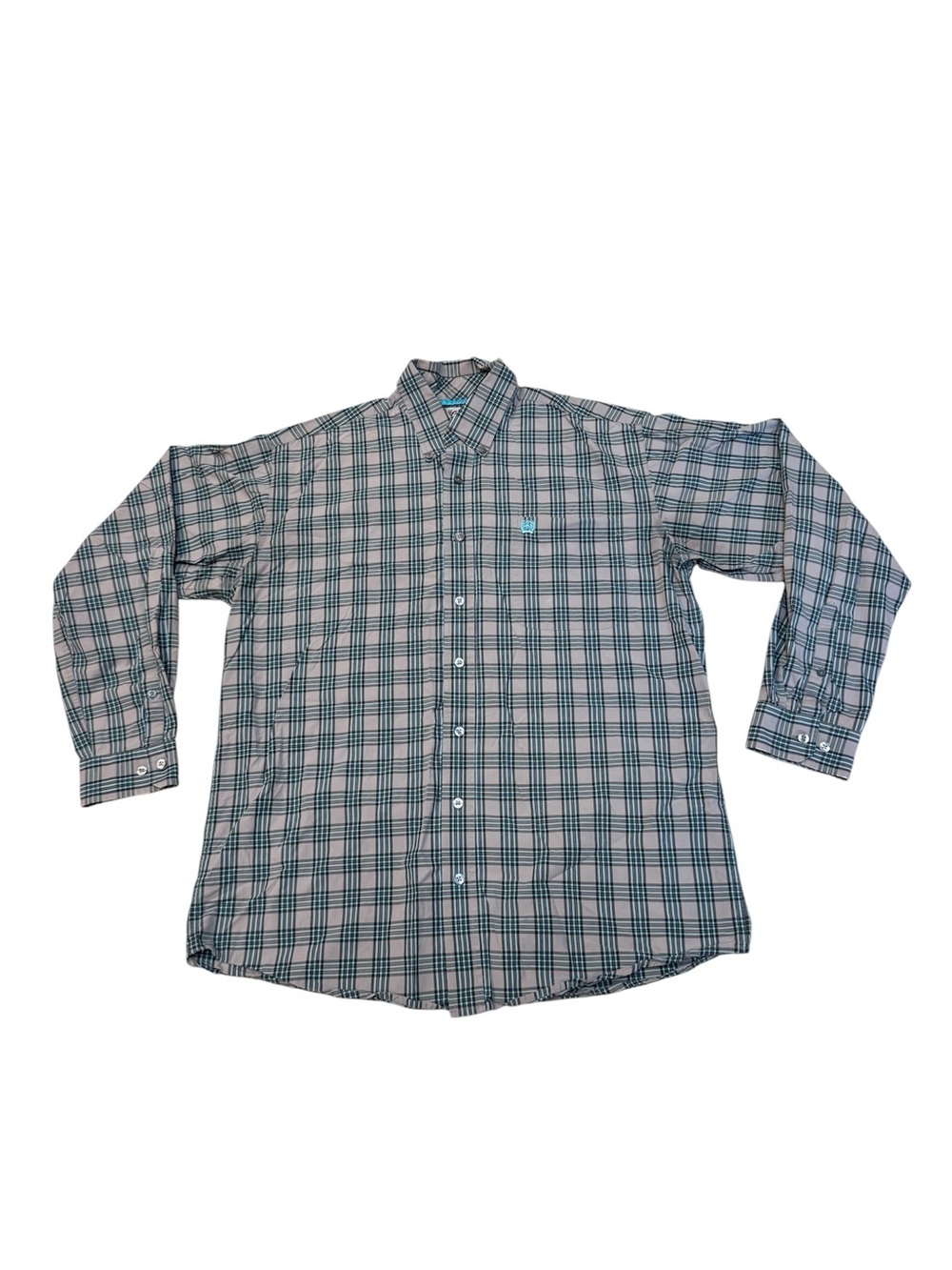 Cinch Men’s Gray Blue Plaid Button Casual Western Shirt Size Medium